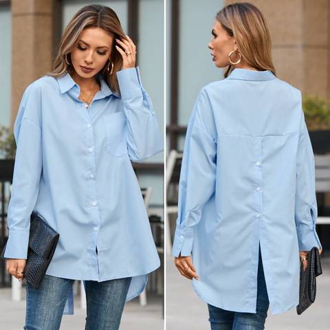 Celmia Women White Shirts 2022 Fashion Asymmetrical Tops Lapel Solid White Long Sleeve Buttons Ladies Casual Loose Blusas 5XL ► Photo 1/6