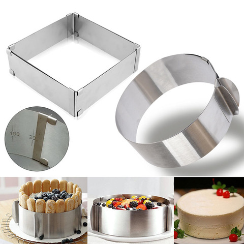 2pcs/set Adjustable Mousse Ring Set Round&Square Stainless Steel Cake Baking Mold Birthday Wedding Cake Decorating Tools ► Photo 1/6