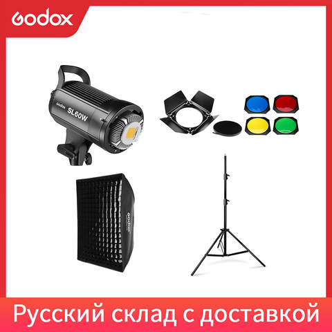 Godox LED Video Light SL-60W 5600K White Version Video Light Continuous Light Kit + 190cm Light Stand + 60x90cm Bowens Softbox ► Photo 1/6