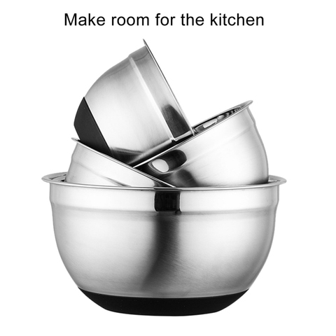 Stainless Steel Mixing Bowls With Lids and Non-Slip Silicone Bottom Kitchen Utensil Bowl For Salad Bread Pastries Cake Bowl ► Photo 1/6