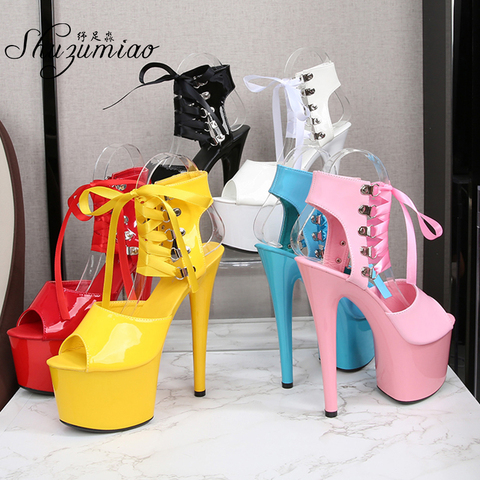 Women Shoes 15CM 17CM 20CM High Heels Catwalk Pole Dance Sandals Fine Heels Thick Bottom Ankle Strap Sexy Platform Wedding Shoes ► Photo 1/6