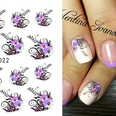 1 sheet Beauty Purple Flower Water Transfer Nail Sticker Nail Art Decals DIY Decorations Manicure Sliders Tip Tool LASTZ022-1 ► Photo 1/6