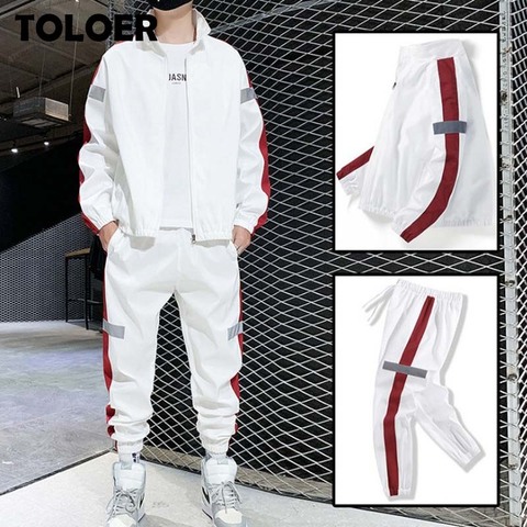 Men Sportswear Set Spring Autumn Set Mens Tracksuit Patchwork Hip Hop Sweatshirt+Pants Male Casual Jacket Streetwear Track Suits ► Photo 1/6