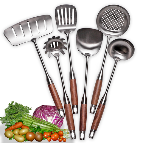 Kitchen Cooking Utensils, Turner/ Soup Ladle/ Slotted Turner/ Slotted Spoon/ Pasta Server, 304 Staniless Steel ► Photo 1/6