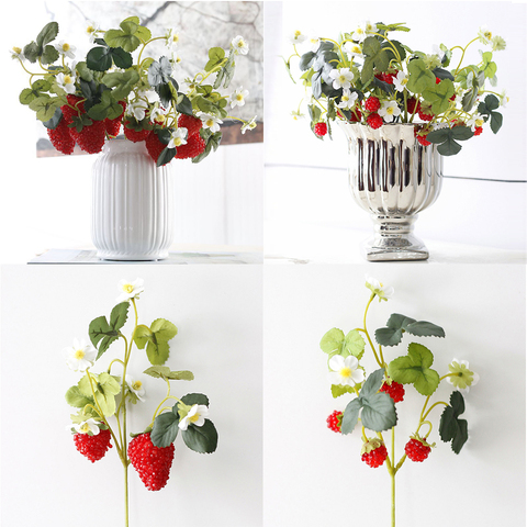 French Frambuesa Artificial Fake Strawberry Fruit Plant Flower Branch Bouquet Wedding Home Decor ► Photo 1/6
