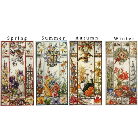 Gold Collection Lovely Counted Cross Stitch Kit Spring Summer Autumn Winter Cat Sampler Janlynn 023-0585 0580 0579, season cat ► Photo 1/6