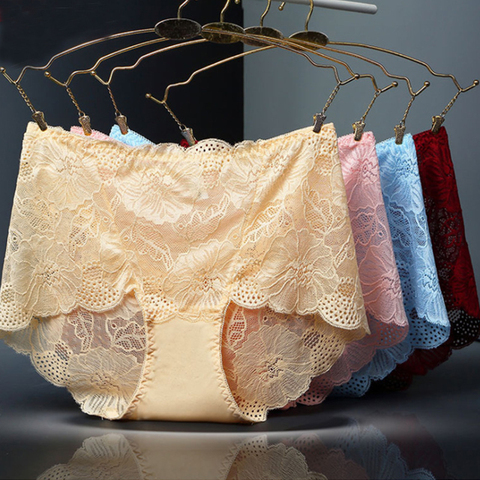 Underwear Women Plus Size Sexy Floral Lace Panties Transparent Briefs Seamless Lingerie Lady Panties Cotton High Waist Briefs ► Photo 1/6