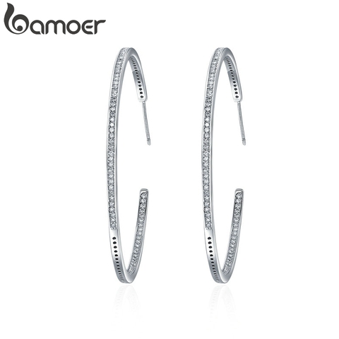 BAMOER New Collection Silver Color Luminous Clear CZ Circle Hoop Earrings for Women Fashion Earrings Jewelry Gift YIE115 ► Photo 1/6