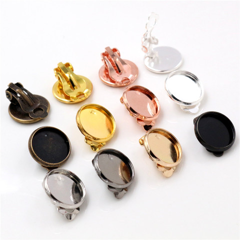 10mm 12mm 10pcs/lot Copper material Ear Clips 8 Colors Plated ,Earrings Blank/Base,Fit 10 12mm Glass Cabochons,earring setting ► Photo 1/6