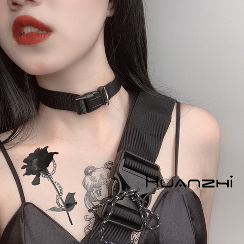 HZ Cool Girl Button 2022 New Cloth Adjustable Punk Gothic Choker Black Short Chain Metal Line Necklace for Women Jewelry Party ► Photo 1/6