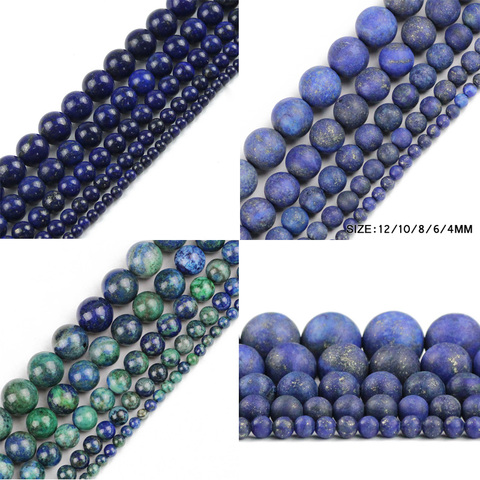 Natural Stone Lapis Lazuli Matte charm Round Spacer Loose Beads for Jewelry Making 4 6 8 10 12mm Diy Bracelets Necklace 15inch ► Photo 1/5