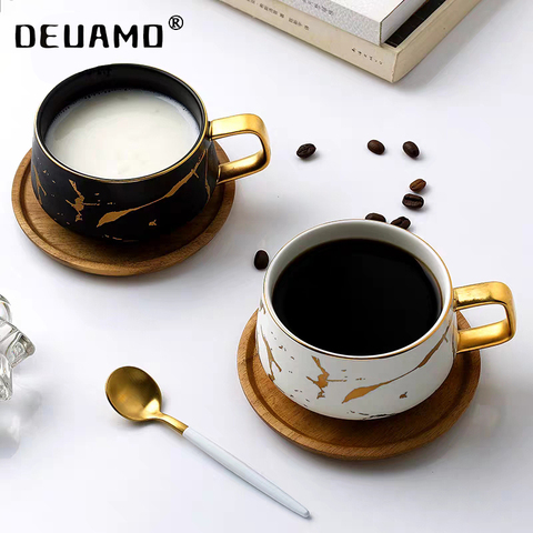 Luxury Nordic Marble Ceramic Coffee cups Condensed Coffee Mugs Cafe Tea breakfast Milk Cups Saucer Suit with Dish Spoon Set Ins ► Photo 1/6