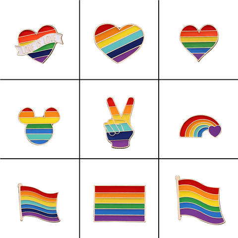 9 Style LGBT Design Rainbow Creative Heart Yeh Finger Pin Brooch Metal Pins Badge Denim Enamel Lapel Jewelry Gift women unsix ► Photo 1/6
