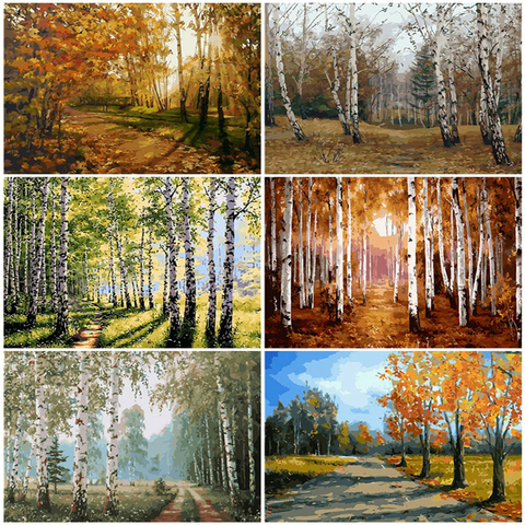 AZQSD Adult Paint By Numbers Landscape Unframe DIY Acrylic Paint Coloring By Numbers Tree Handpainted Gift Kits ► Photo 1/6