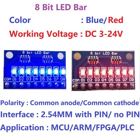 5x 3.3V 5V 8 Bit Blue/Red Common anode/cathode LED indicator Module diy kit for Arduino NANO UNO raspberry pi 4 nodemcu ► Photo 1/6