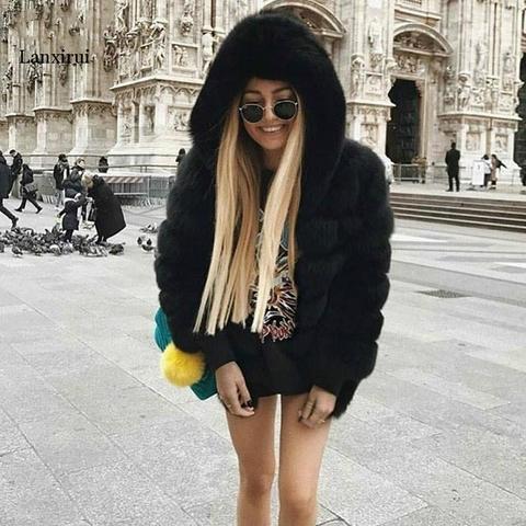 Fake Fur Coat Female Fox Fur Jacket With Hood Whole Skin Men Made Fox Fur Coat Women Winter Luxury thick Fur Coat ► Photo 1/6