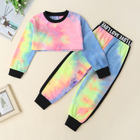 Girl Boy Sets Kids Toddler Clothes 2022 Autumn Summer Spring 2PCS Tie-Dye Short Crop Top+Long Pants Bebes Set Suit Vetement 2-6Y ► Photo 1/6