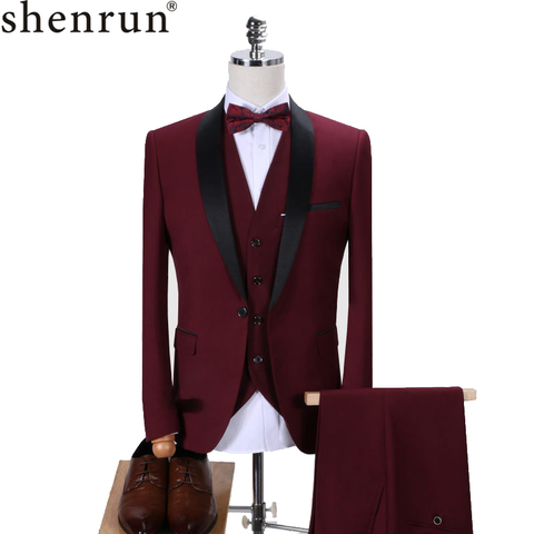 Shenrun Men Tuxedo Slim Fit Fashion Suit Wedding Shawl Lapel 3 Pieces Skinny Single Breasted Jacket Party Prom Singer Costume ► Photo 1/6