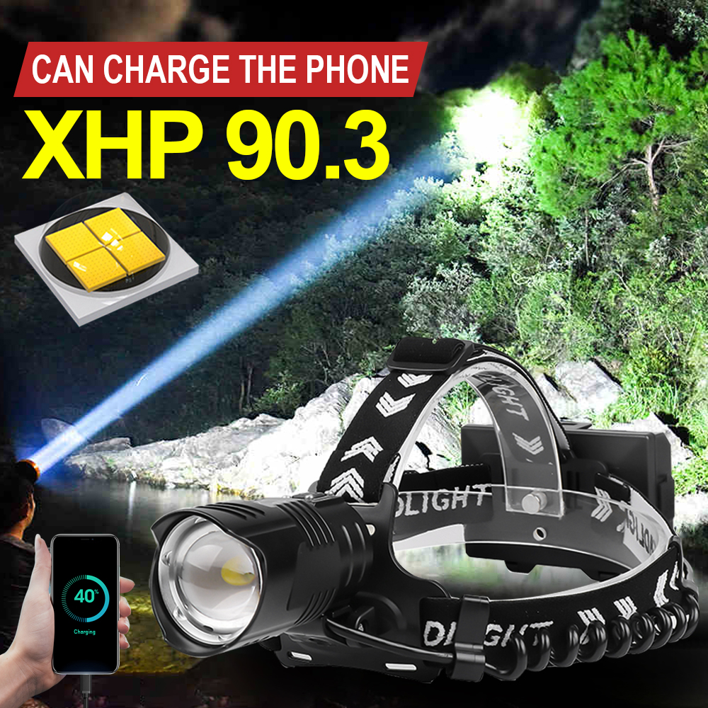 Powerful Xhp90 Led Headlamp,3 Modes Waterproof Zoom Headlight,usb