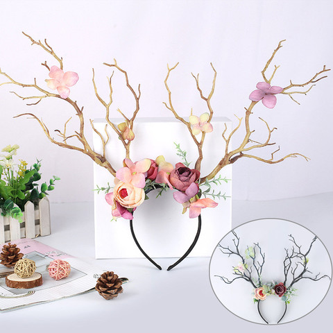 Fashion Women Antler Deer Horn Flower Hairband Cute Hair Hoop Cosplay Party Hair Accessories ► Photo 1/4