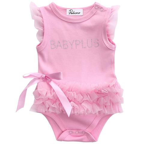 2022 Brand New Newborn Infant Baby Girl Summer 0-24M Princess Romper Sleeveless Letter Print Lace Bow Pink Jumpsuits Romper ► Photo 1/5