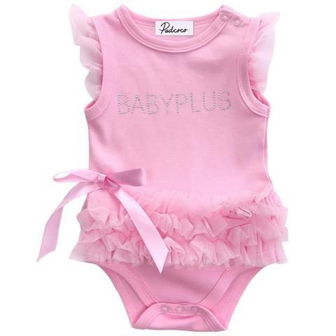 2022 Brand New Newborn Infant Baby Girl Summer 0-24M Princess Romper Sleeveless Letter Print Lace Bow Pink Jumpsuits Romper ► Photo 1/5