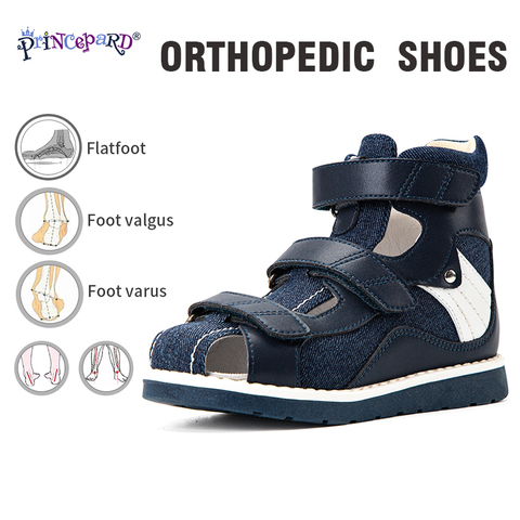 Princepard Denim Summer Breathable Closed Toe Sandals Children Orthopedic Shoes with High Back for Clubfoot Ankle Support Care ► Photo 1/6