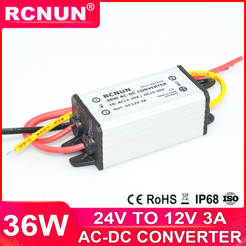 RCNUN AC24V to DC12V 3A 36W Step-down Power Converter Regulator DC15-50V to DC12V Voltage Transformer Waterproof for Cars Solar ► Photo 1/1