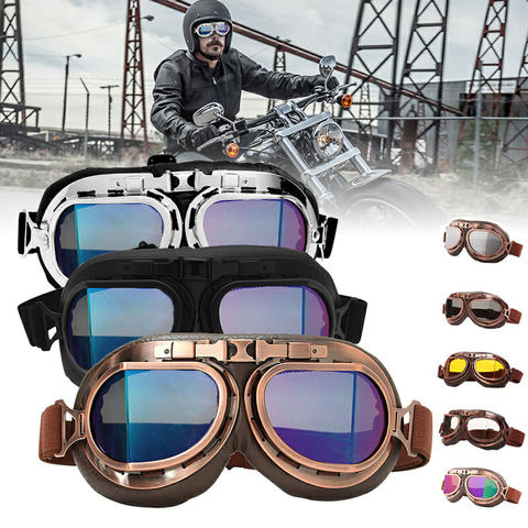 Retro Motorcycle Goggles Glasses Vintage Motorbike Classic Motorcross Goggles for Pilot Steampunk ATV UTV Bike Copper Helmet ► Photo 1/6