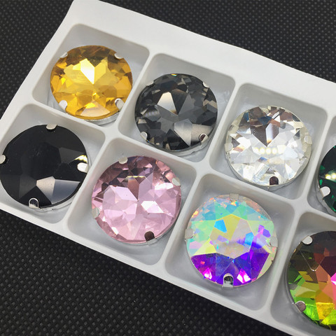 7pcs Sew On Glass Crystal Round Baoshihua With Claw Rhinestone Multi Colors 27mm Sew-on Stone Flat Top ► Photo 1/6
