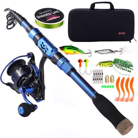 Sougayilang Top Quality 1.8-2.7M Carbon Fiber Telescopic Fishing Rod Combo with Spinning Fishing Reel Line Bag Lures Full Set ► Photo 1/6