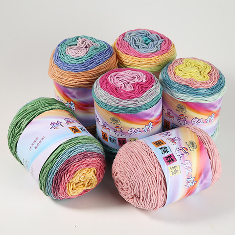 Rainbow Cotton Cake Yarn Hand Knitted Fancy Yans Hand-Woven DIY Ball Wool  Gradient Color Yarn Segment Dyed Crochet Shawl Blanket