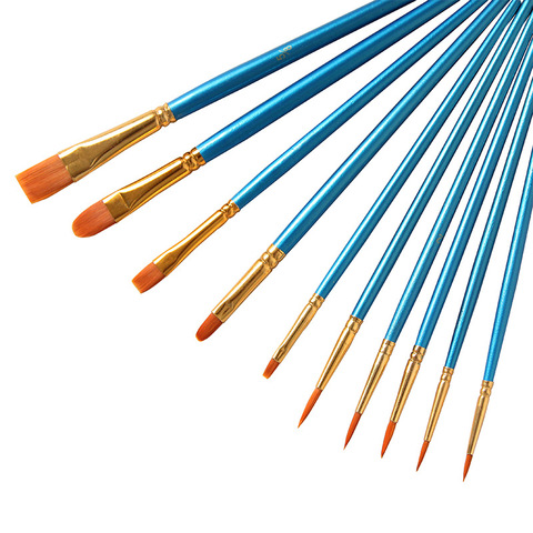 10pcs/pack Watercolor Gouache Paint Brushes Different Shape Round Pointed Tip Nylon Hair Painting Brush Set Art Supplies ► Photo 1/5