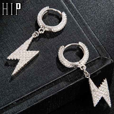 Hip Hop 1Pair Iced Zircon Lighting Earring Gold   Color Micro Paved AAA+ Bling CZ Stone Earrings For Men Jewelry ► Photo 1/6