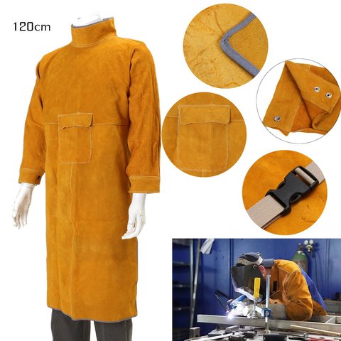 120cm Welding Apron Flame Retardant Long Sleeve Welder Protective Clothing Split Leather Fire-Resistant With Weld Armguard ► Photo 1/6