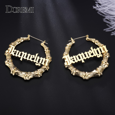 DOREMI Stainless Steel Bamboo Hoop Earrings Customize Name Earrings Bamboo Style Custom Hoop Earring With Statement Words Number ► Photo 1/6