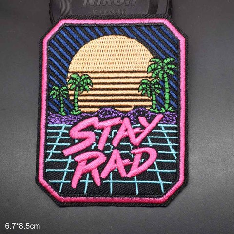 Pink Trees Stay Rad Iron On Patches Embroidered Patch For Girl Woman Hat Skirt Handbag Dress Clothing Clothes ► Photo 1/2