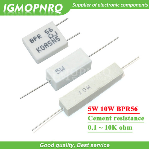 10pcs 5W 10W BPR56 Cement resistance 0.1 ~ 10k ohm 0.33R 1R 10R 100R 0.22 0.33 1 10 100 1K 10K ohm Cement resistor ► Photo 1/4