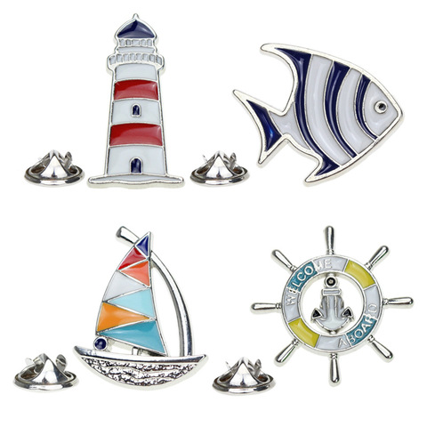 1PC Cute Cartoon Fish Lighthouse Anchor Brooches Pin Animals Sailboat Badges Clothing Decoration Accessories Women Jewelry P39 ► Photo 1/6