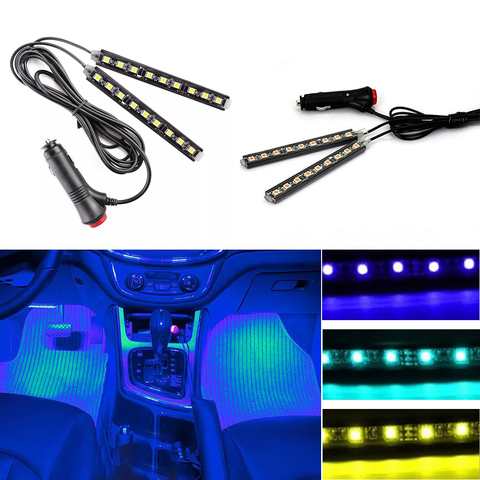 Multicolor Car 9 LED 2 In1 Interior Atmosphere Lights Dash Floor Foot Strip Lights Cigarette Lighter Adapter Decorative Lamp ► Photo 1/6