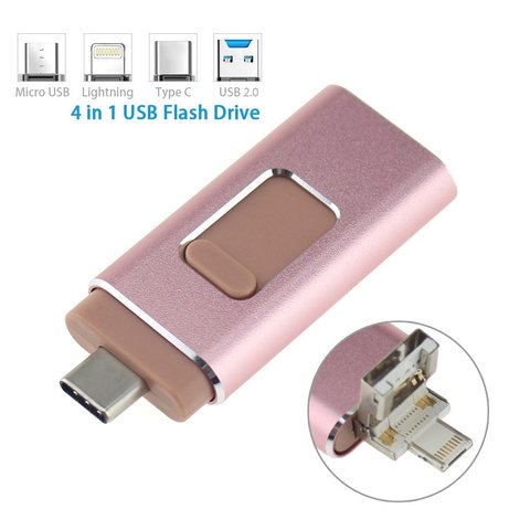 Compatible For iPhone iPad 4 in 1 OTG USB Flash Drive HD USB 3.0 Flash Memory Pendrive 128GB Android Cell Phone Micro USB Type C ► Photo 1/6