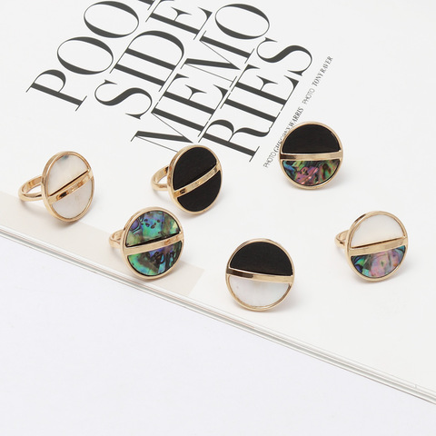 Round Black White & Abalone Shell Rings Fashion Inner Dia 1.7cm Gold Color Brincos Pendientes Jewelry for Women ► Photo 1/6