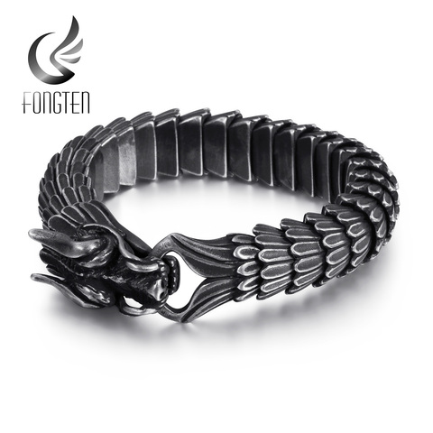 Fongten Dragon Link Chain Bracelet Men Biker Viking Stainless Steel Punk Mens Old Metal Vintage Bangles Jewelry Gift 2022 ► Photo 1/6