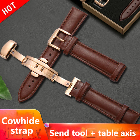 Genuine Leather Watchbands 12-22mm Universal Watch Butterfly Buckle Band Steel Buckle Strap 22mm watch band ► Photo 1/6