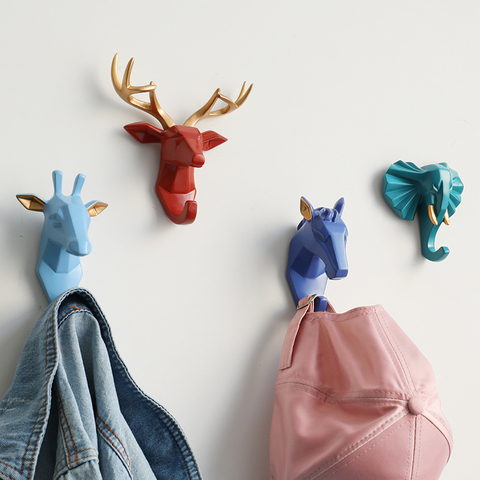 Resin Animals Head Sticker Hook Wall decorative clothes Hanger for Door Kitchen Bag Handbag Coat Hooks Key Holder Wall Decor ► Photo 1/6