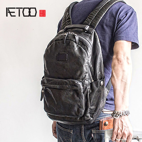 AETOO Fashion Street trend leather shoulder Baotou layer cowhide male backpack ► Photo 1/6