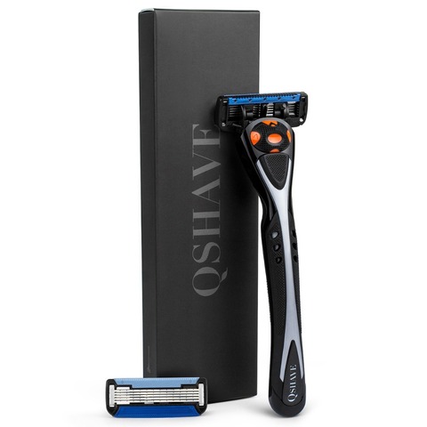 Qshave Black Spider Manual Man Shave Razor with Trimmer (1 Handle, 1pc X6 Blade & 1pc X5 Blade) ► Photo 1/6