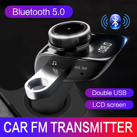 JINSERTA Bluetooth 5.0 FM Transmitter MP3 Music Player Radio Adapter Handsfree Dual USB Car Charger Support AUX U Disk Player ► Photo 1/6