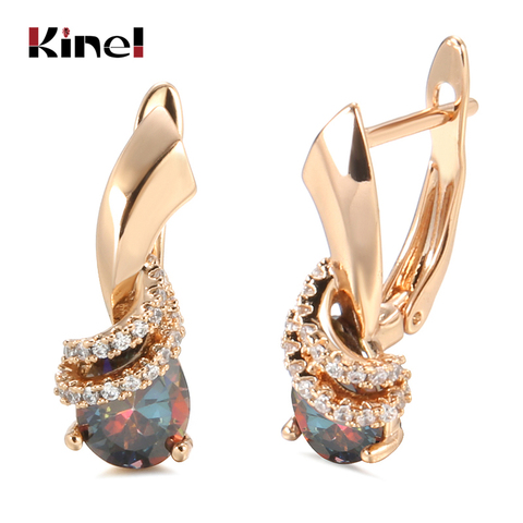 Kinel New 585 Rose Gold Stud Earrings For Women Colorful Water Drop Natural Zircon Bride Wedding Earrings Fashion Party Jewelry ► Photo 1/6