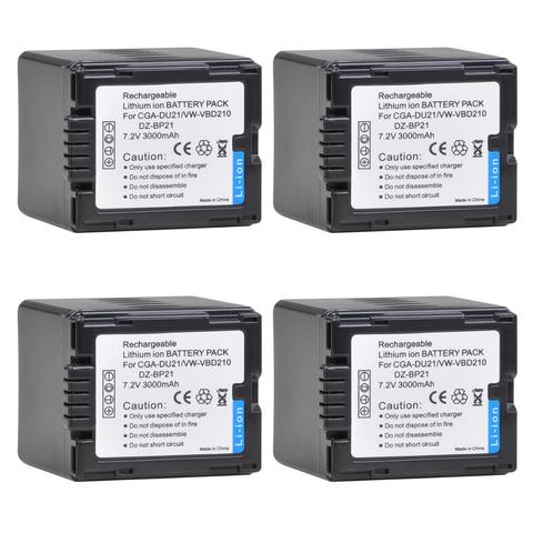 3000mAh 4PCS CGA-DU21 Battery for PANASONIC CGR-DU06 DU07 DU14 NV-GS10 CGA-DU12 GS100K GS17E VW-VBD210 DZ-BP21 ► Photo 1/6